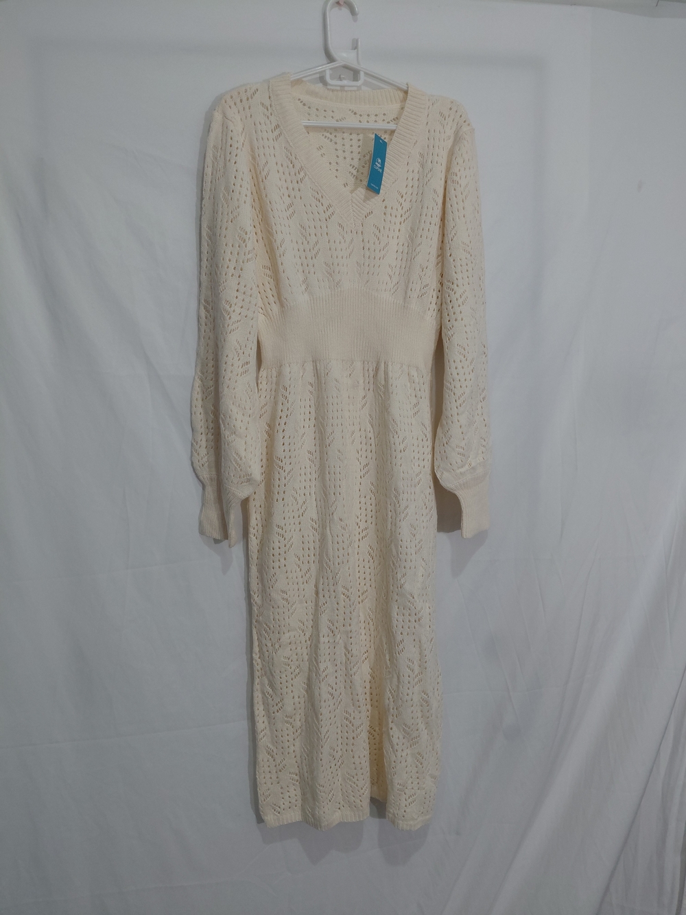 Cupshe Cream Openwork V‑Neck Knit Maxi Dress - Picture 1 of 7